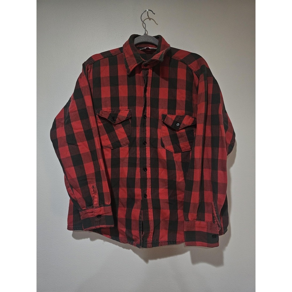Frostproof Shirt Mens Large Red Black Plaid Flannel Button Up Pockets Workwear